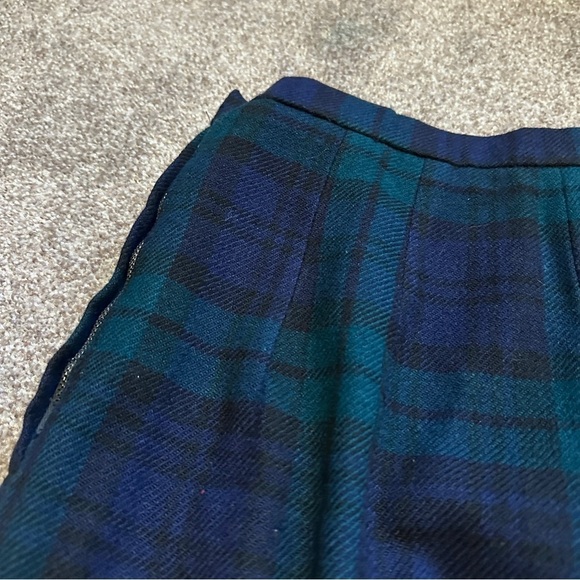 Vintage 60s/70s Blue Green Tartan Plaid Wool Pleated Wide Leg Pants Size Medium - Picture 9 of 15